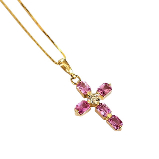 Ogrlica sa pink safirima i brilijantom