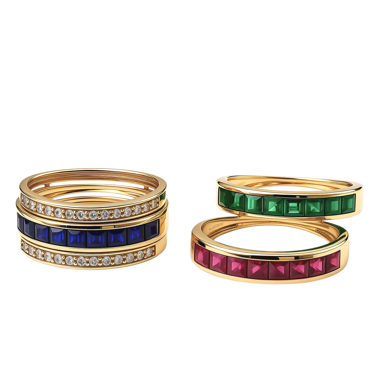 Prsten sa  rubinom, safirom, smaragdom i brilijantima