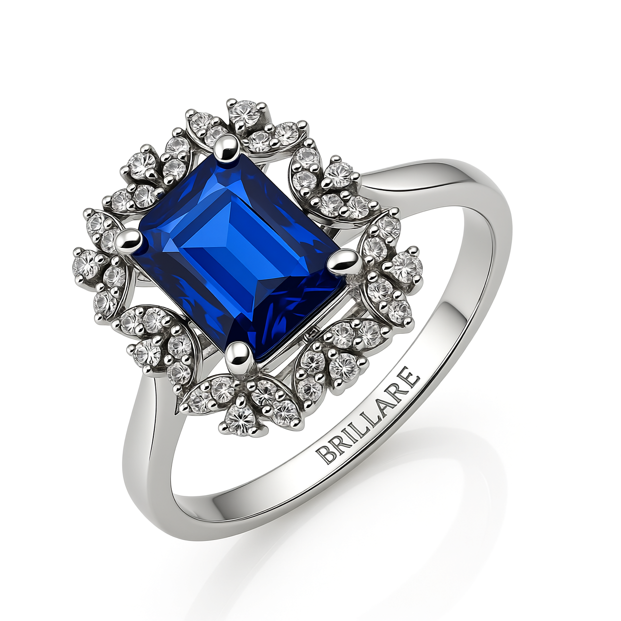 Prsten octagon sa safirom i brilijantima 